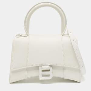 Pre Owned Balenciaga White Leather XS Hourglass Top Handle Bag