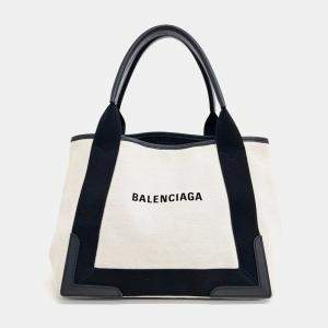 Balenciaga Black Ivory Fabric Cabas Tote Bag