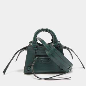 Balenciaga Green Croc Embossed Leather Micro Neo Classic City Tote