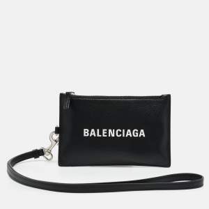 Pre Owned Balenciaga Black Leather Card Holder Pouch