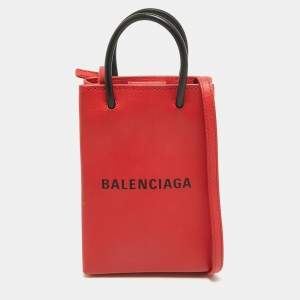 Pre Owned Balenciaga Red/Black Logo Shopping Phone Holder Crossbody Bag 