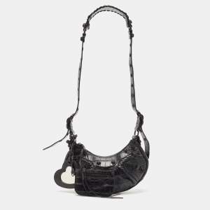 Pre Owned Balenciaga Black Croc Embossed Leather XS Le Cagole Shoulder Bag