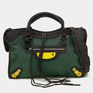 Pre Owned Balenciaga Green/Black Woven Fabric and Leather Classic City Bag