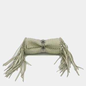 Balenciaga White Leather Tresse Fringe Clutch