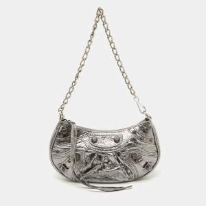 Pre Owned Balenciaga Silver Leather Mini Le Cagole Shoulder Bag