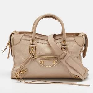 مملوكة مسبقًا Balenciaga Beige Leather Small Metallic Edge Classic City Tote