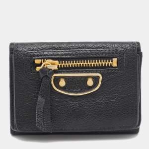 Balenciaga Black Leather Classic Metallic Edge Trifold Wallet