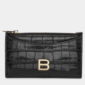 Balenciaga Black Croc Embossed Leather Hourglass Card Holder