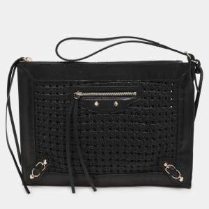 Balenciaga Black Leather Crochet Motorcycle Clutch
