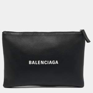 Balenciaga Black Leather Zip Pouch