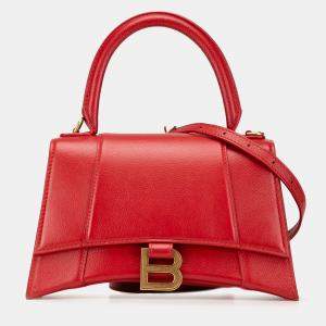Balenciaga Red Leather Hourglass Small Top Handle Bag