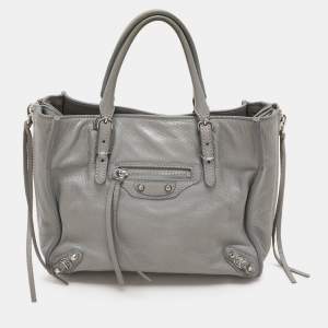 Pre Owned Balenciaga Grey Leather Mini Papier A4 Zip Around Bag