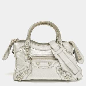 Pre Owned Balenciaga Silver Leather Mini Classic City Bag
