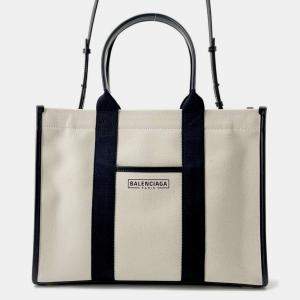 Balenciaga Black/White Canvas Leather Tote Bag 