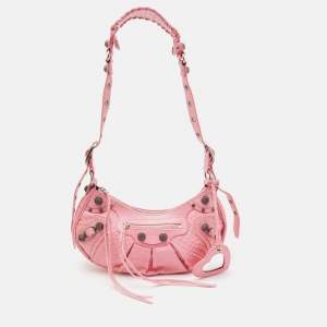 Balenciaga Pink Croc Embossed Leather Small Le Cagole Shoulder Bag