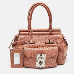 Balenciaga Pink Ostrich Chain Link Pocket  Satchel