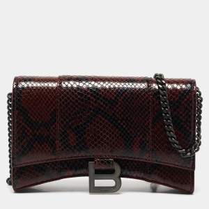 Balenciaga Red/Black Python Embossed Leather Hourglass Wallet on Chain