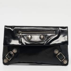 Balenciaga Black Patent Leather GSH Classic Envelope Clutch