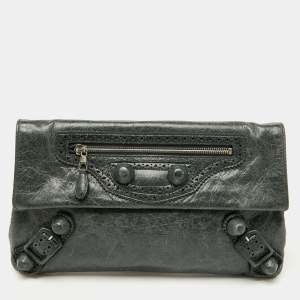Pre Owned Balenciaga Moss Green Leather Classic Giant Envelope Clutch