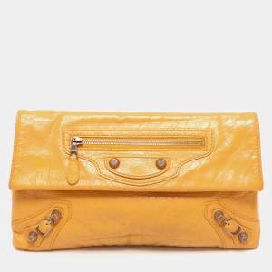 Balenciaga Yellow Leather Classic Giant 12 Hardware Envelope Clutch