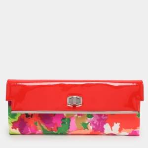 Pre Owned Balenciaga Multicolor Patent Leather and Floral Print Satin Clutch