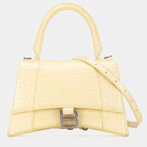 Balenciaga Yellow Small Embossed Hourglass Top Handle Bag