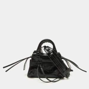 Balenciaga Black Croc Embossed Leather Neo Classic Nano City Bag