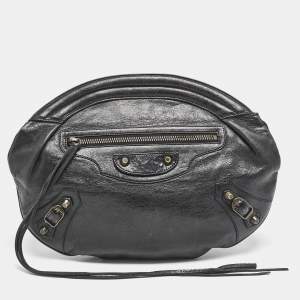 Pre Owned Balenciaga Black Leather Classic Hardware Oval Clutch