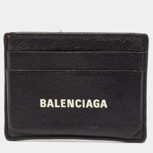 Balenciaga Black Leather Logo Print Card Case