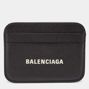 Balenciaga Black Leather Logo Print Card Holder