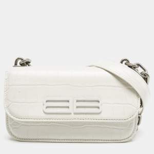 Balenciaga White Croc Embossed Leather XS Gossip Shoulder Bag