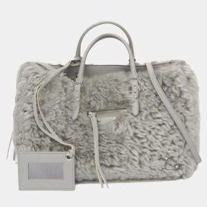 Balenciaga Gray Mouton and Leather Papier A6 Shoulder Bag