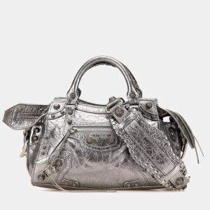 Balenciaga Silver XS Metallic Lambskin Motocross Neo Cagole