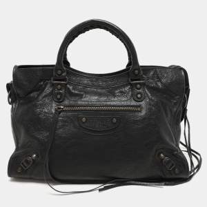 Pre Owned Balenciaga Black Leather Motorcycle City Bag