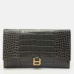 مملوكة مسبقًا Balenciaga Grey Croc Embossed Leather Hourglass Flat Pouch 