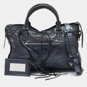 Balenciaga Metallic Dark Blue Leather RH Classic City Tote