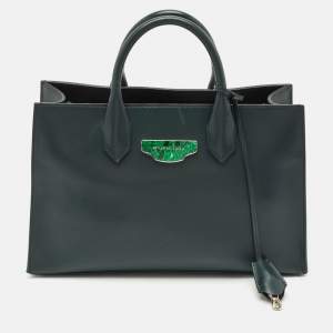 Balenciaga Dark Green Leather Padlock Tote