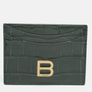 Balenciaga Green Croc Embossed Leather Hourglass Card Holder