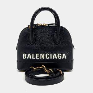 Balenciaga Black Leather Bill Top Handle Bag XXS