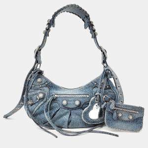 Balenciaga Blue Denim Rhinestone Le Cagol Small Bag