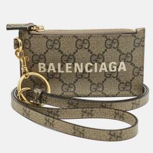 Balenciaga x Gucci Beige GG Supreme Canvas The Hacker Project Card Case with Strap