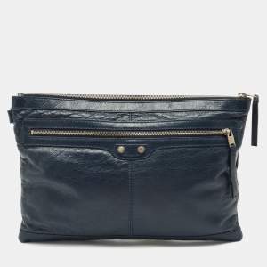 Balenciaga Navy Blue Leather Clip L Clutch