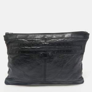 Balenciaga Black Leather Arena Classic Clip M Clutch