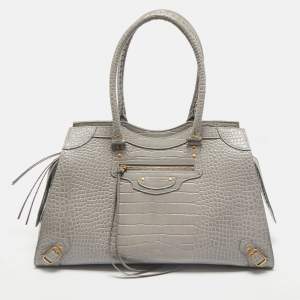 Balenciaga Grey Croc Embossed Leather Large Neo Classic Tote