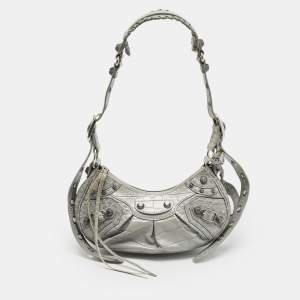 Balenciaga Grey Croc Embossed Leather XS Le Cagole Shoulder Bag