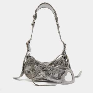 Balenciaga Metallic Grey Leather XS Le Cagole Shoulder Bag