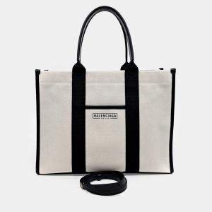 Balenciaga Cream Fabric Hardware Tote and Shoulder Bag