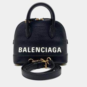 Balenciaga Black Leather Bill Top Handle Bag XXS