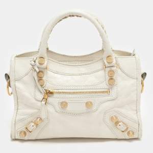 Balenciaga White Leather RGH Mini Classic City Bag