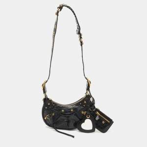 Balenciaga Black Croc Embossed Leather XS Le Cagole Shoulder Bag